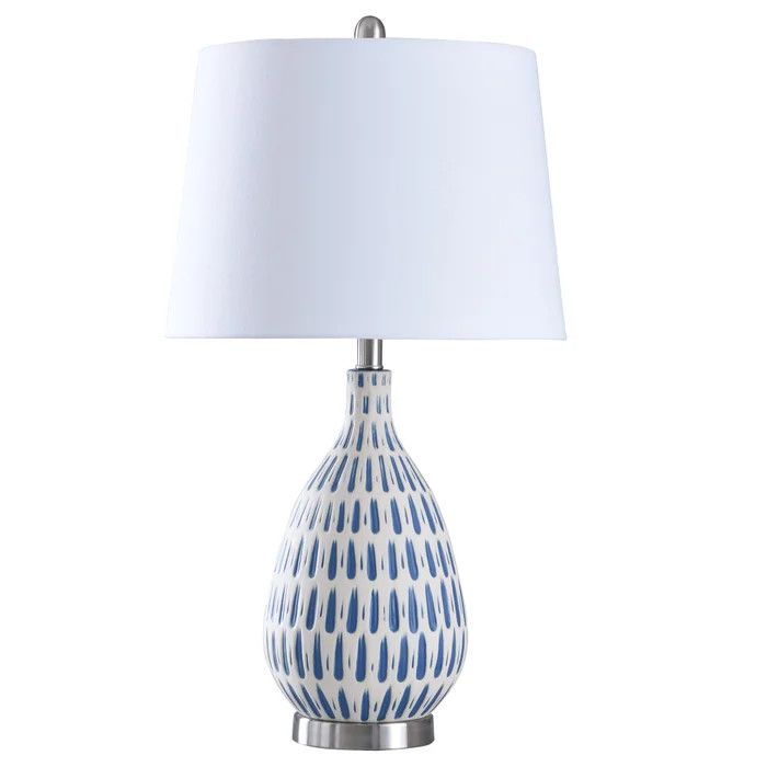 L10278 COBALT &amp; WHITE | Painted Ceramic Body Table Lamp with Brushed Steel Base