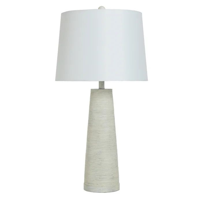 L333327 WHITE WASHED CONE | Ribbed Table Lamp Base Design | Polyresin