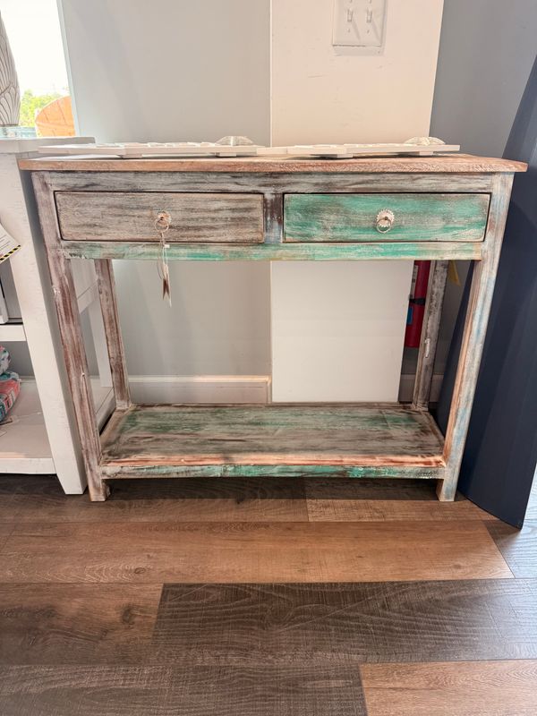 MDA-07W Indian Reclaimed Whitewash Wood Two Drawer  Console Table