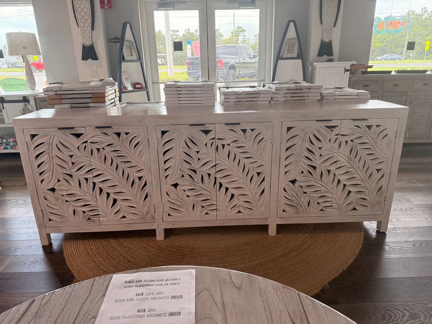 T-44AW 104" Sideboard Carved Doors White