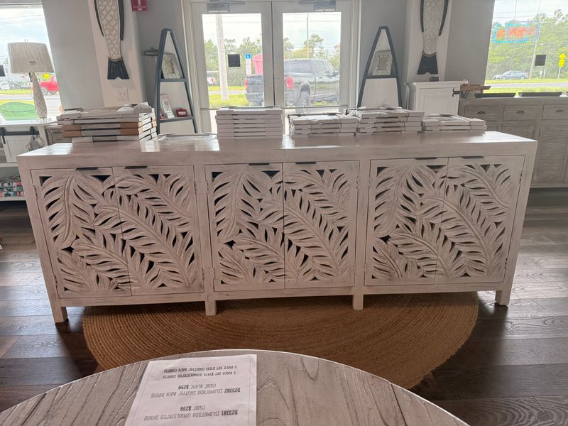 T-44AW 104" Sideboard Carved Doors White