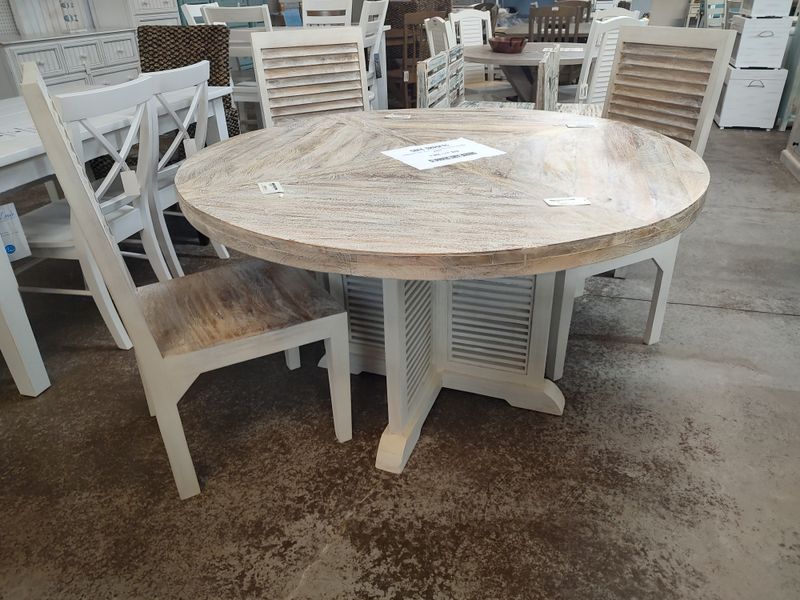 F-103a Round table natural color with white shutter base 54x54x31