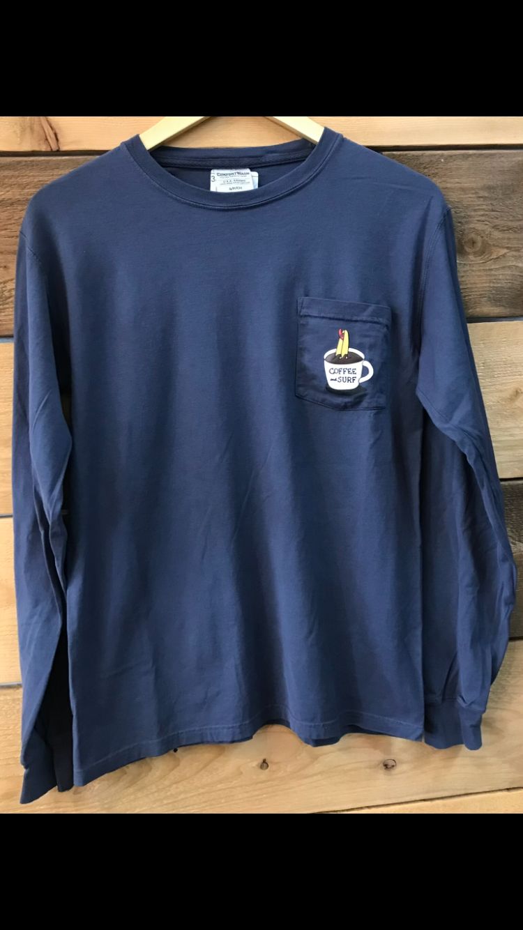 Coffee &amp; Surf Long Sleeve  Pocket Tee