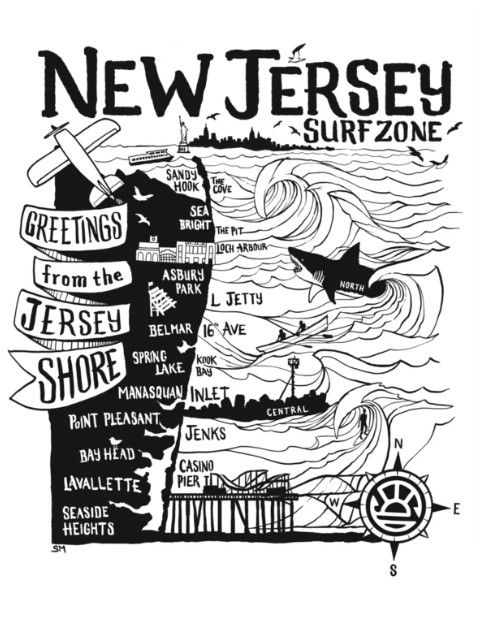 Distant Locals NJ Surf Map Poster