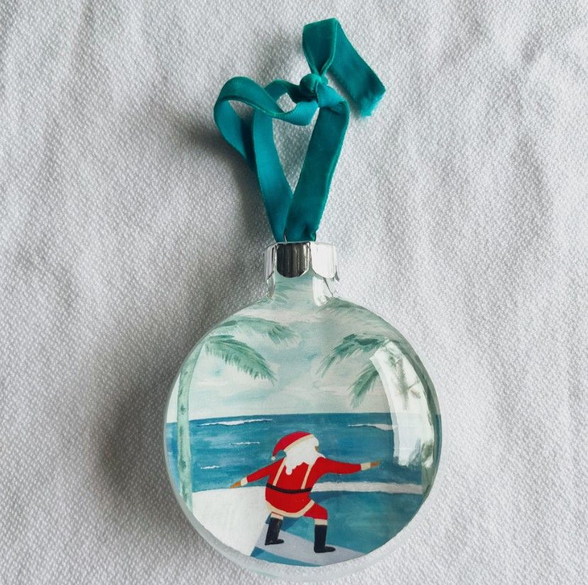 Surfing Santa Ornament