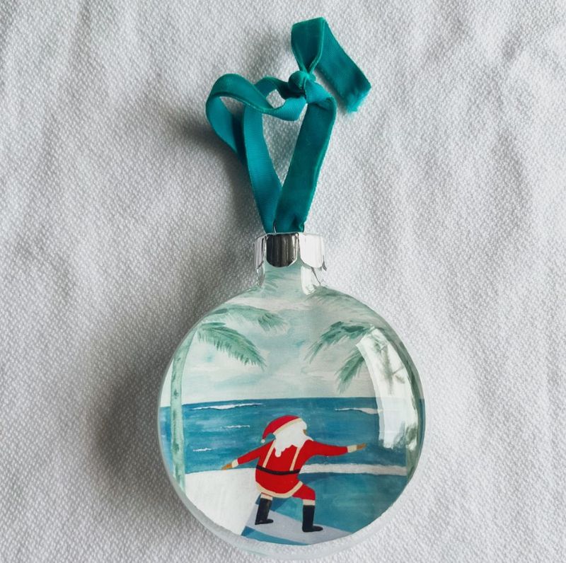 Surfing Santa Ornament