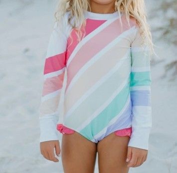 Oopsie Daisy Swimsuits, Color: Pastel Rainbow Stripe, Size: 2