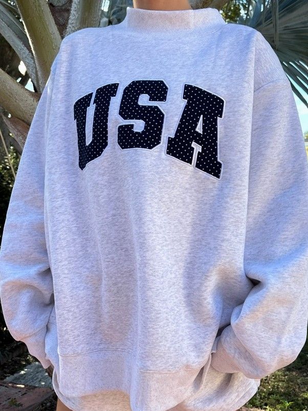 USA Mockneck Sweatshirt - Navy Polka Dot
