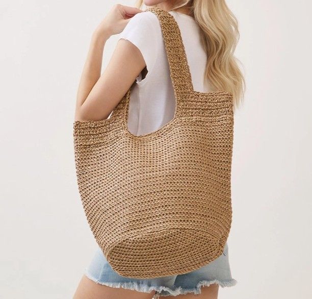 Woven Straw Tote Bag Handmade Strap Beach Bag