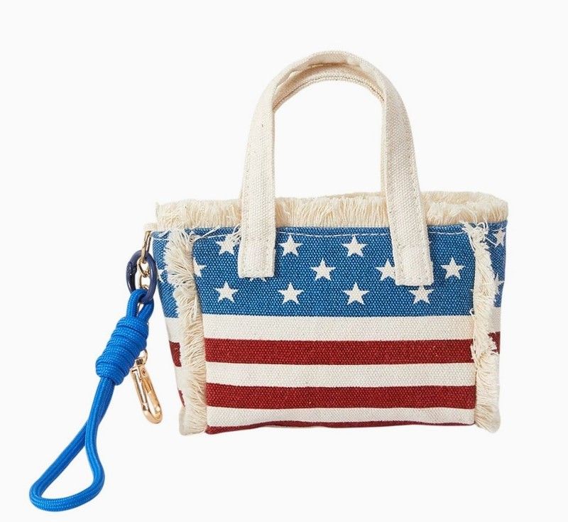 American USA Flag Mini Canvas Tote Bag Keychain Bag Charm