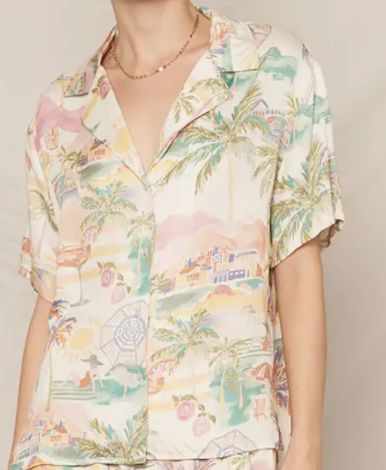 Pastel Palms Vintage Beach Print Top