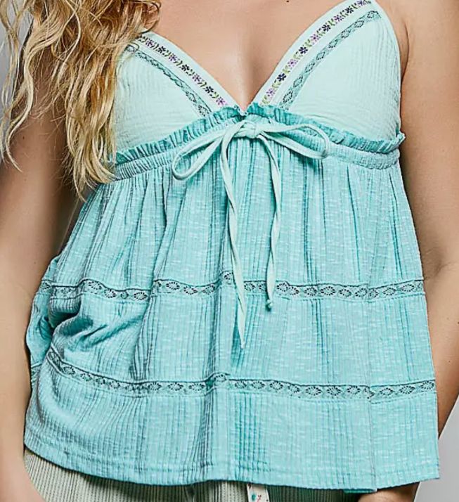 Seafoam Cove Embroidered Tank - Mint