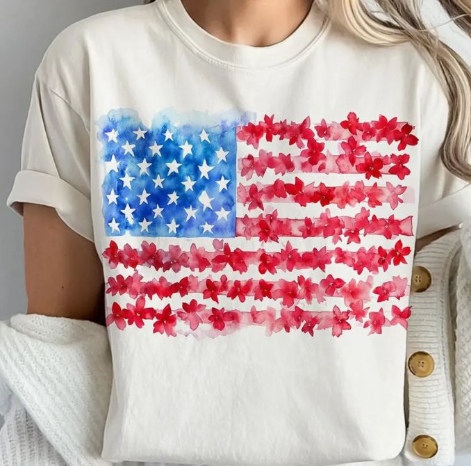 Floral Flag USA Watercolor Tee