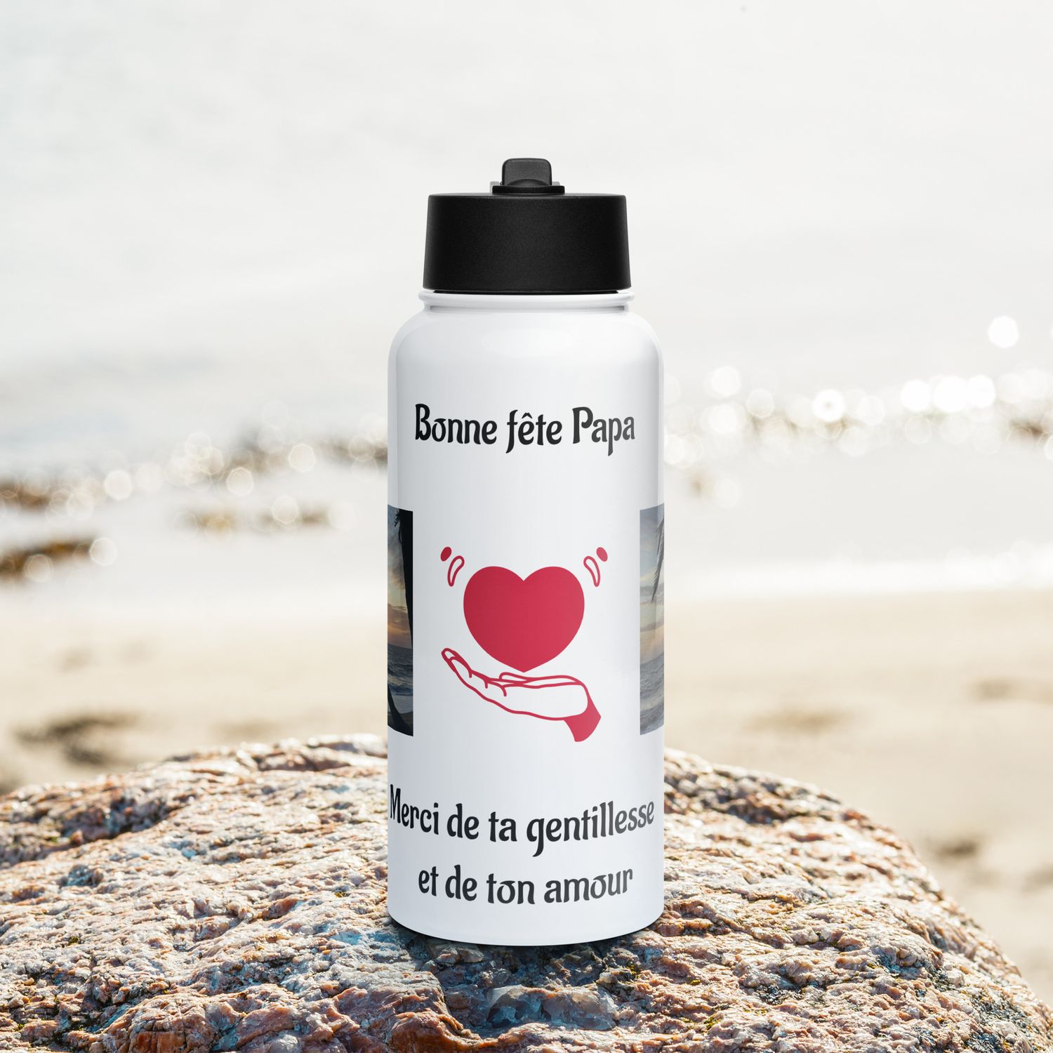 Bouteille d'eau en acier inoxydable avec paille - 00962