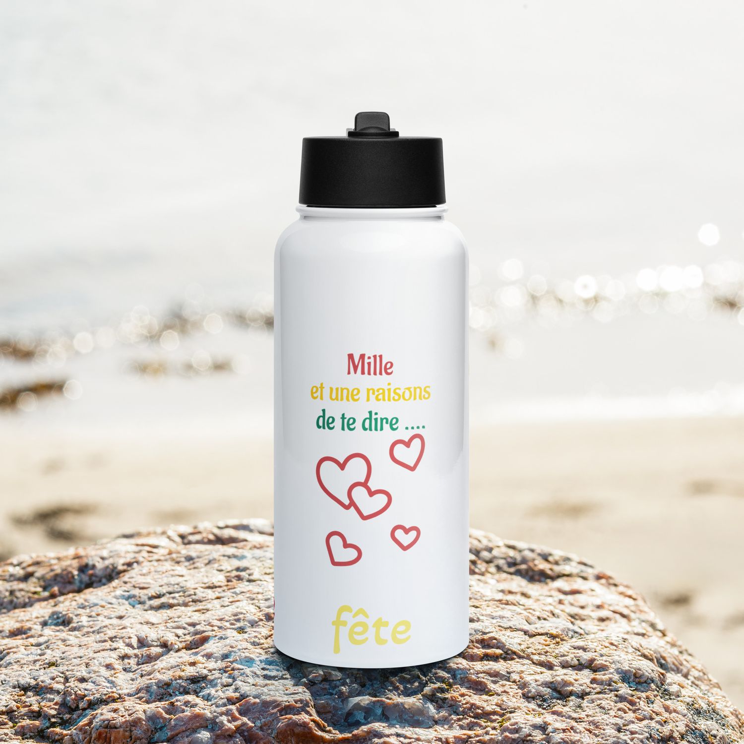 Bouteille d'eau en acier inoxydable avec paille - 00963