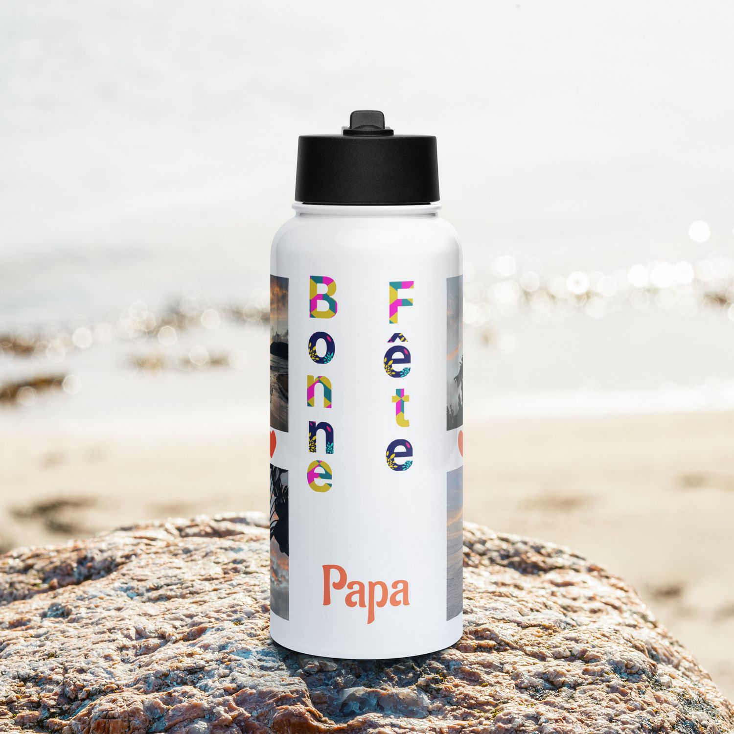 Bouteille d'eau en acier inoxydable avec paille - 00964