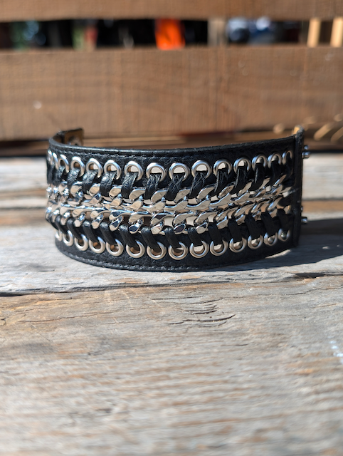 Genuine Leather Chain Cuff Bracelet