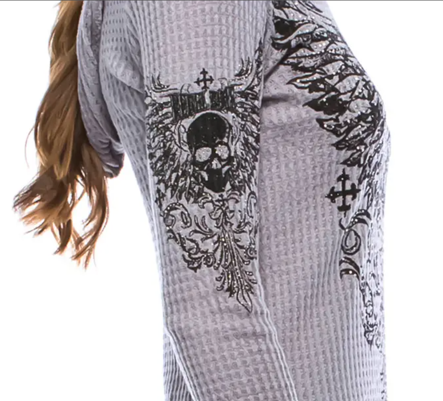 Grey Skull with Wings Lightweight Hoodie