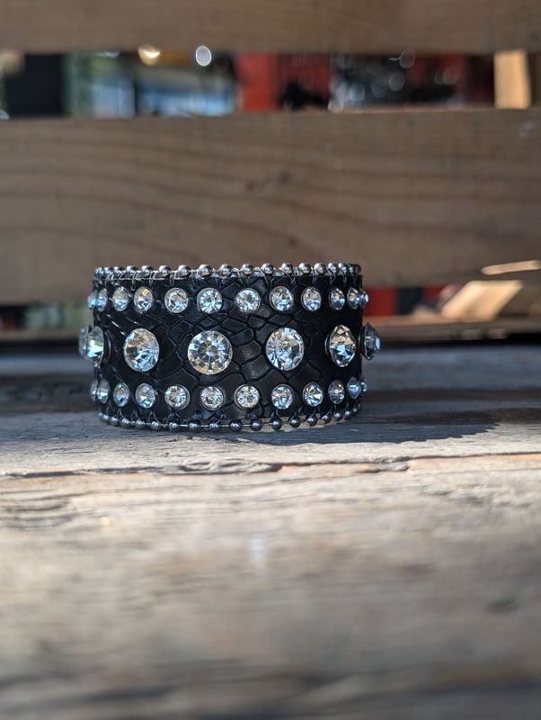 Genuine Leather White Gemstone Cuff Bracelet