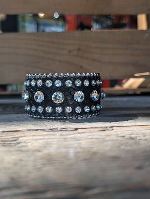 Genuine Leather White Gemstone Cuff Bracelet