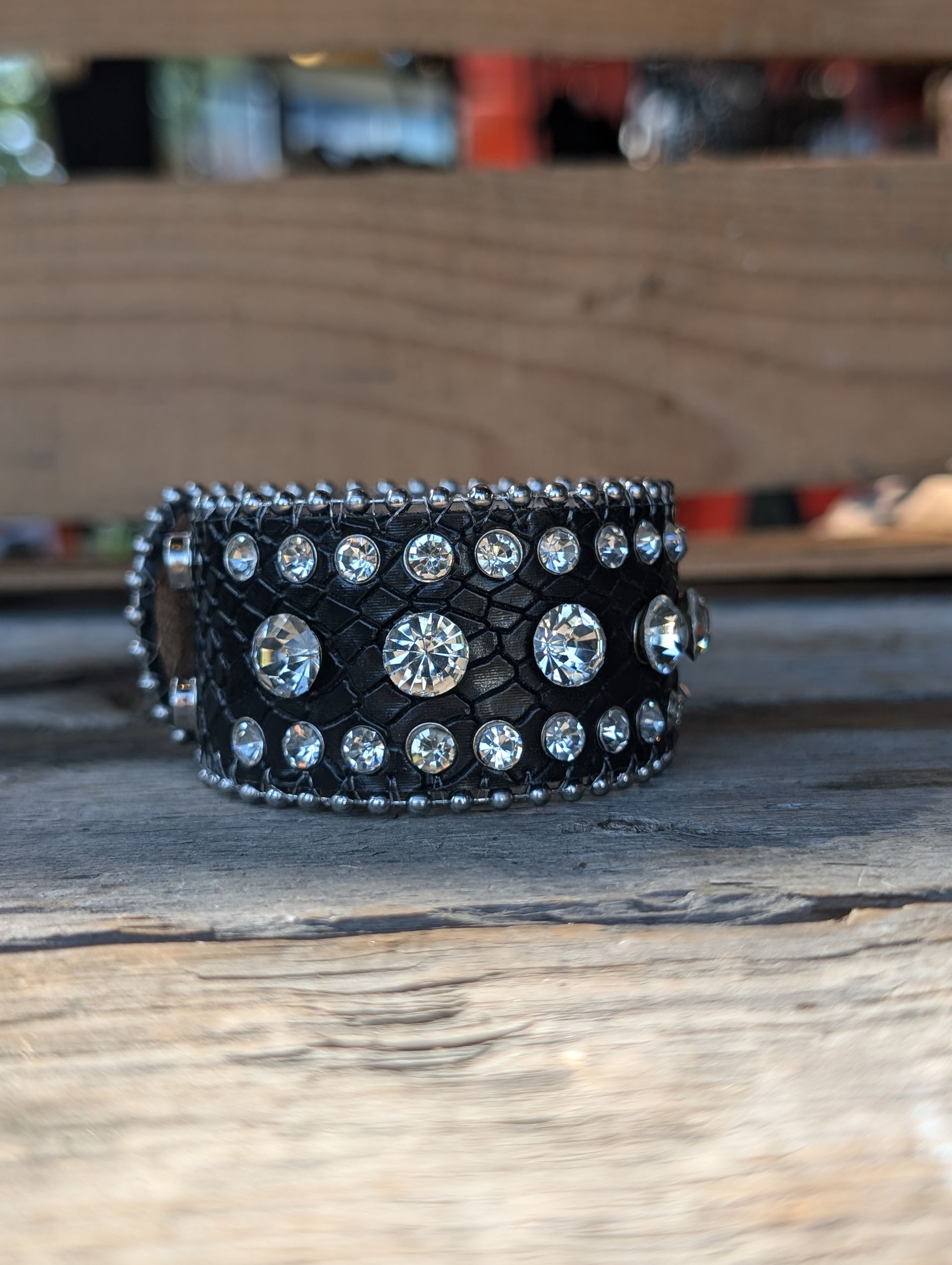 Genuine Leather White Gemstone Cuff Bracelet