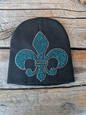 Fleur de Lis Beanie with Blue Rhinestones