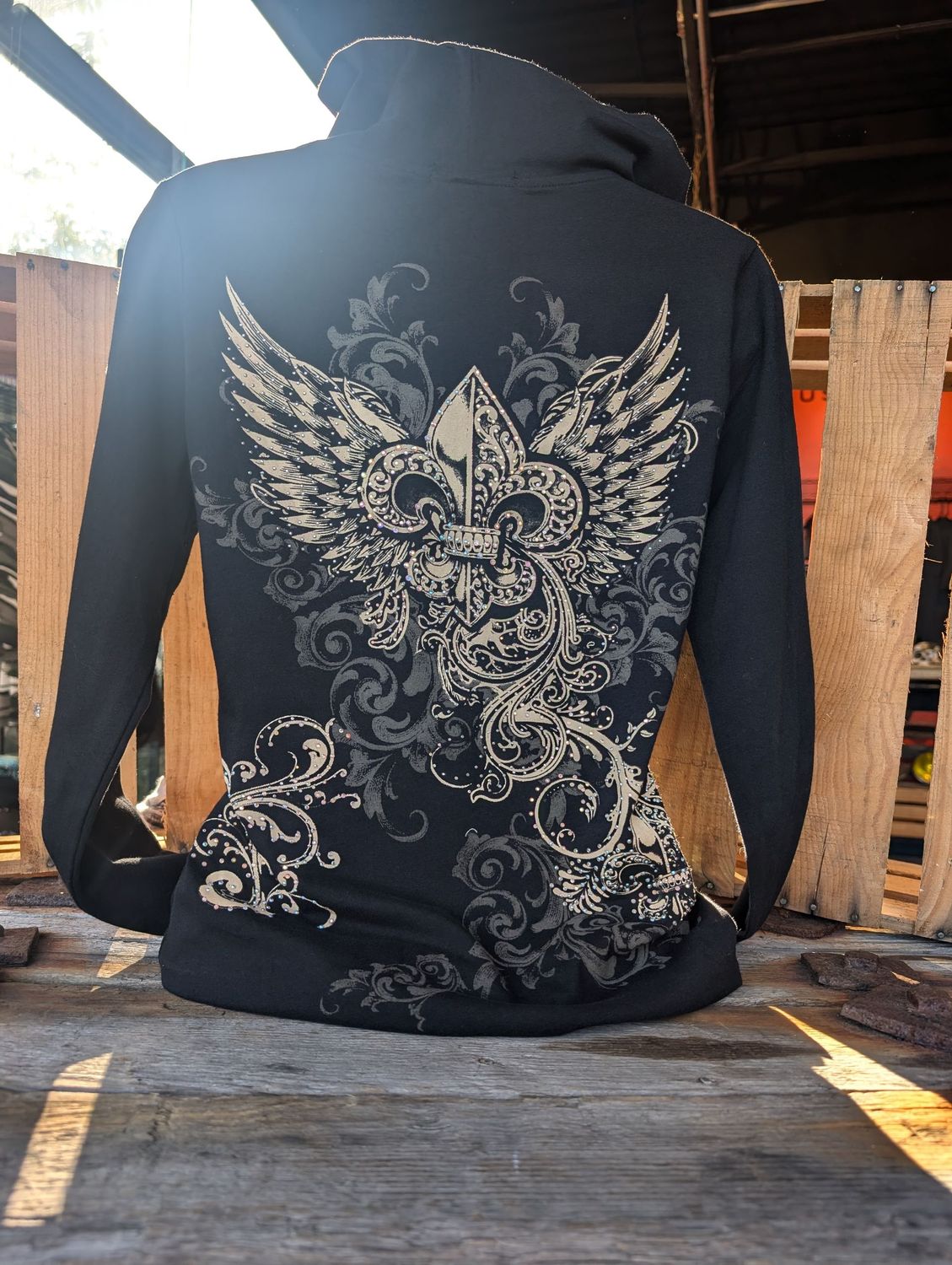 Fleur de Lis Embellished Long Sleeve Shirt with Hoodie
