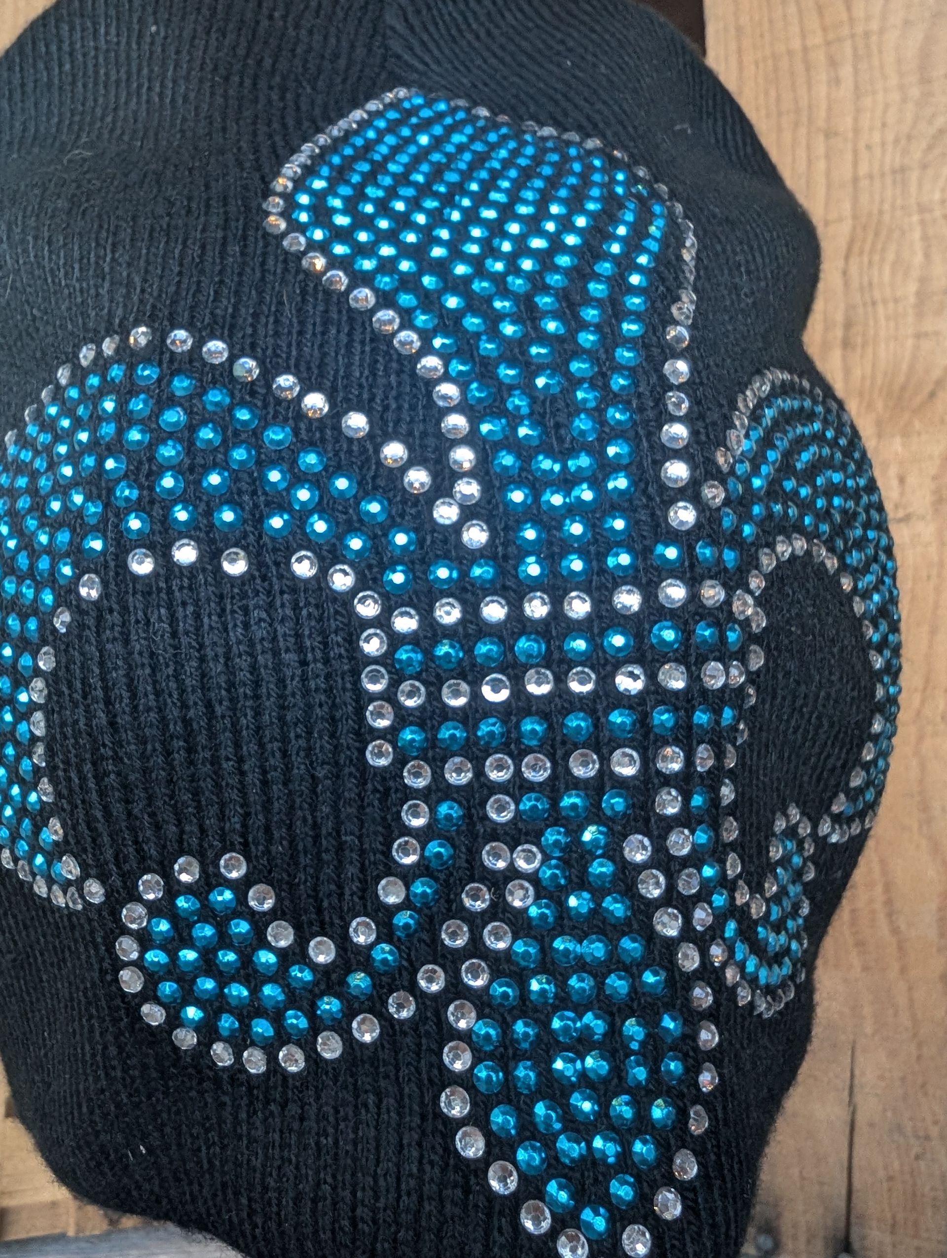 Fleur de Lis Beanie with Blue Rhinestones