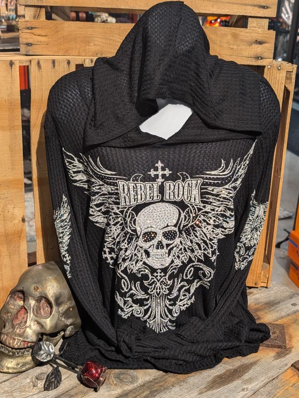 Black Skull with Wings Lightweight Hoodie