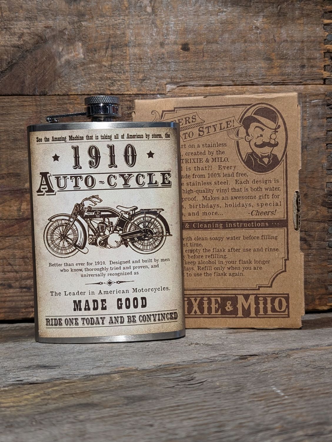 Free Shipping 1910 Auto Cycle Flask