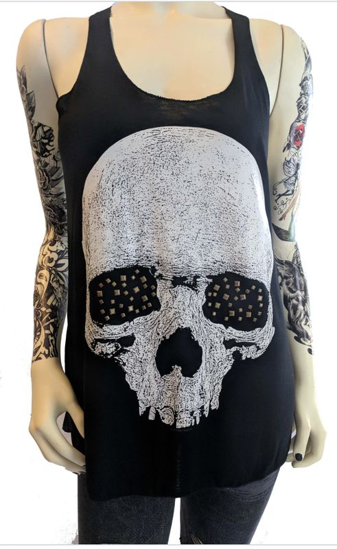 Studded Skull Tank Black Large
