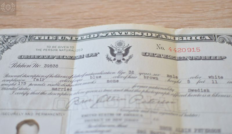 USA 1938, Certificate of citizenship