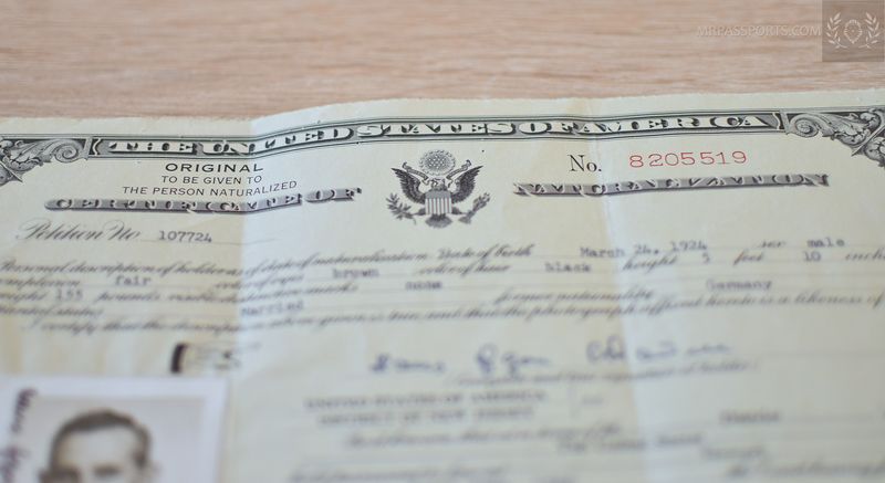 USA 1960, Certificate of naturalization