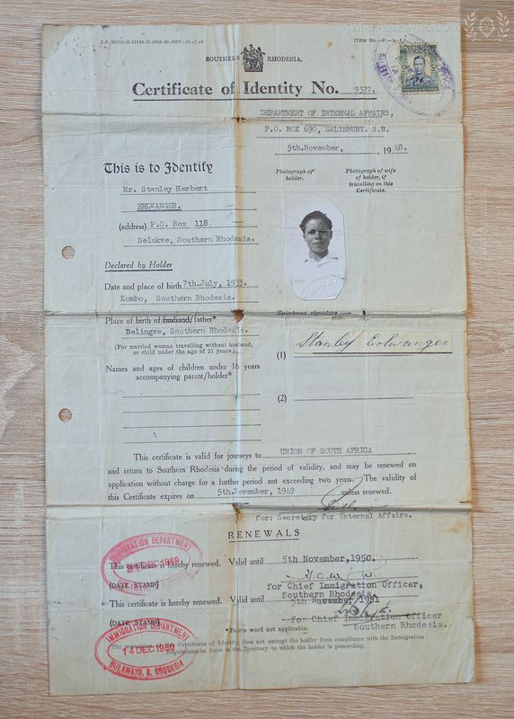 South Rodesia 1948, Certificate of Identity