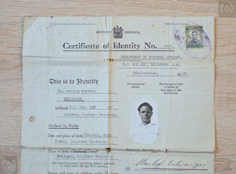 South Rodesia 1948, Certificate of Identity