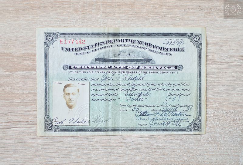 USA 1938 Certificate of Service of a Maritime