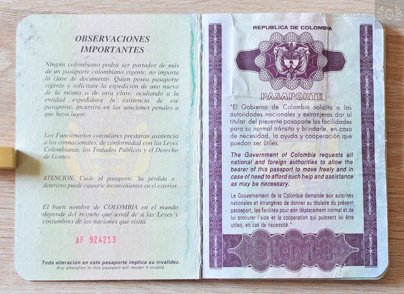 Colombia 1998-2008 Passport, very rare