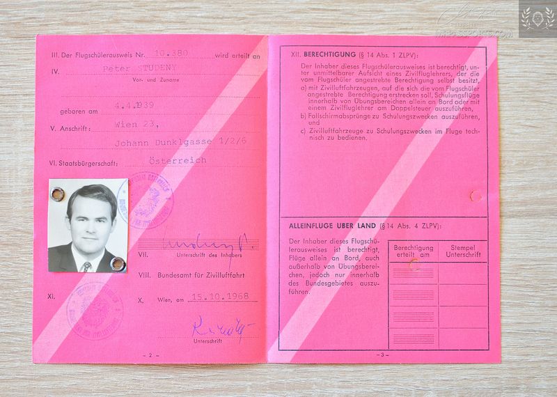 Austria, 1968-1970 Student Pilot Licence