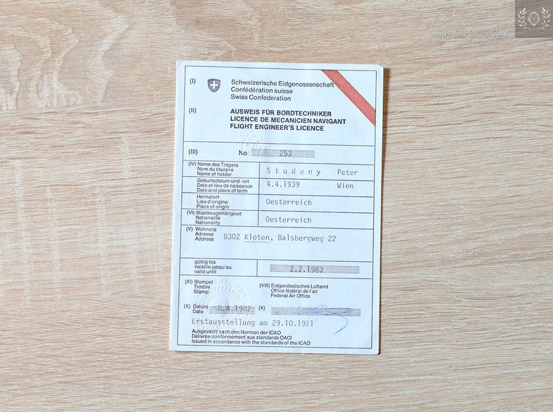 Switzerland 1971-1993 Flight engineer's licence DC8, B747