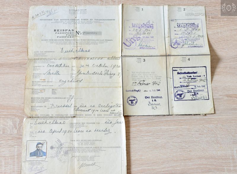 Belgium, 1940s passport for workers abroad, Germany
