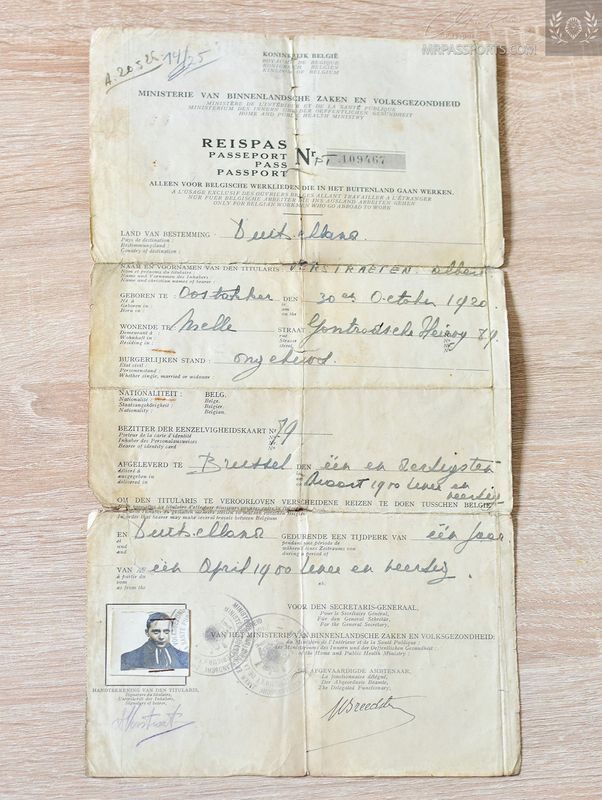 Belgium, 1940s passport for workers abroad, Germany