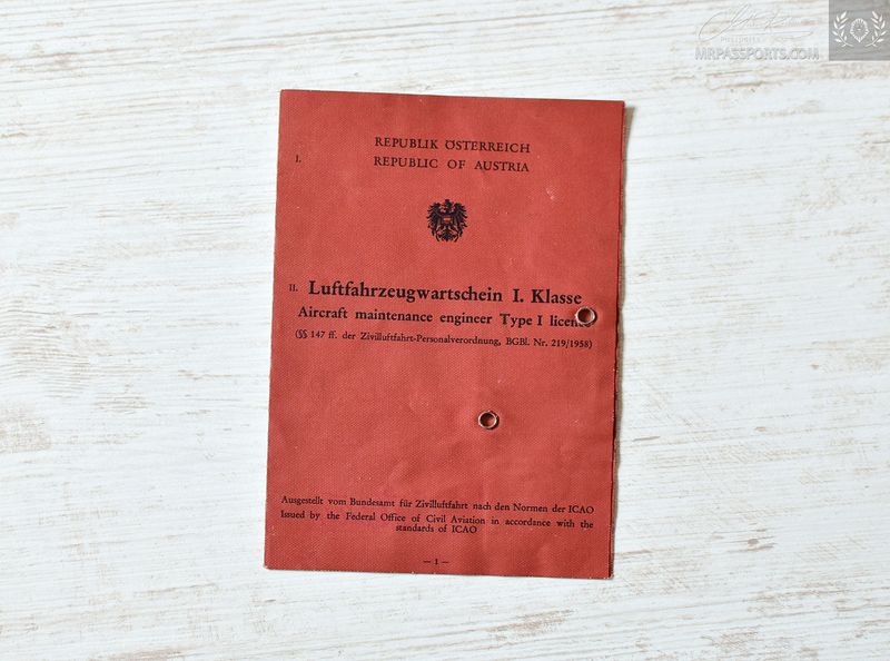 Austria 1964-1970 Flight engineer's licence: DC3, HS-748, Vickers 750, SE-210 Caravelle