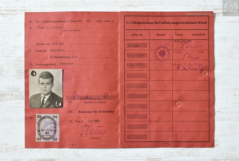 Austria 1964-1970 Flight engineer's licence: DC3, HS-748, Vickers 750, SE-210 Caravelle