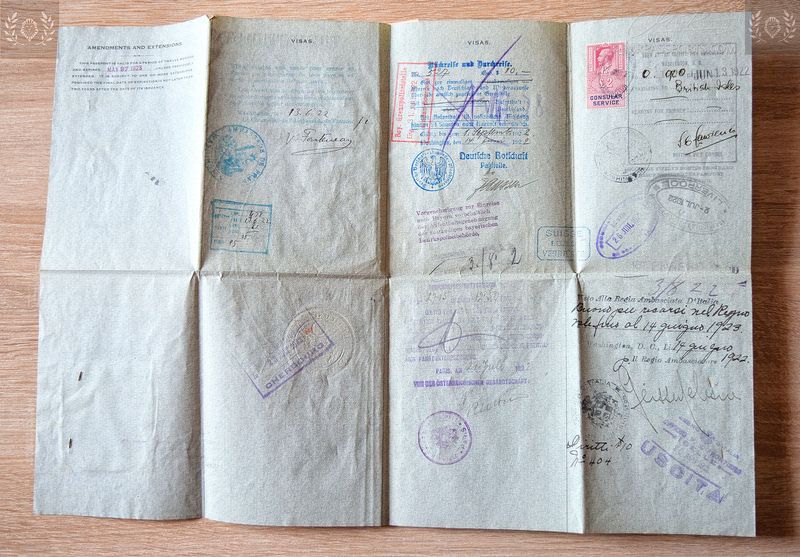 USA 1922-1923 foldable passport, travel to Europe