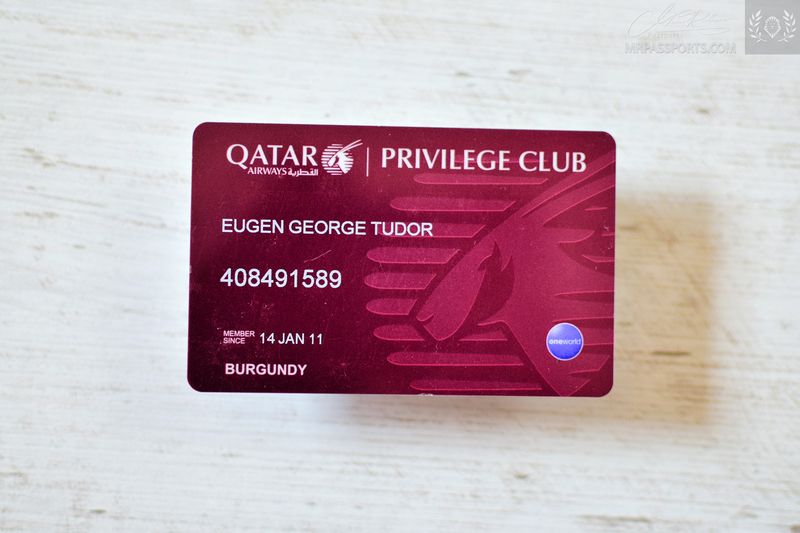 Qatar Airways Privilege Club burgundy card, oneworld