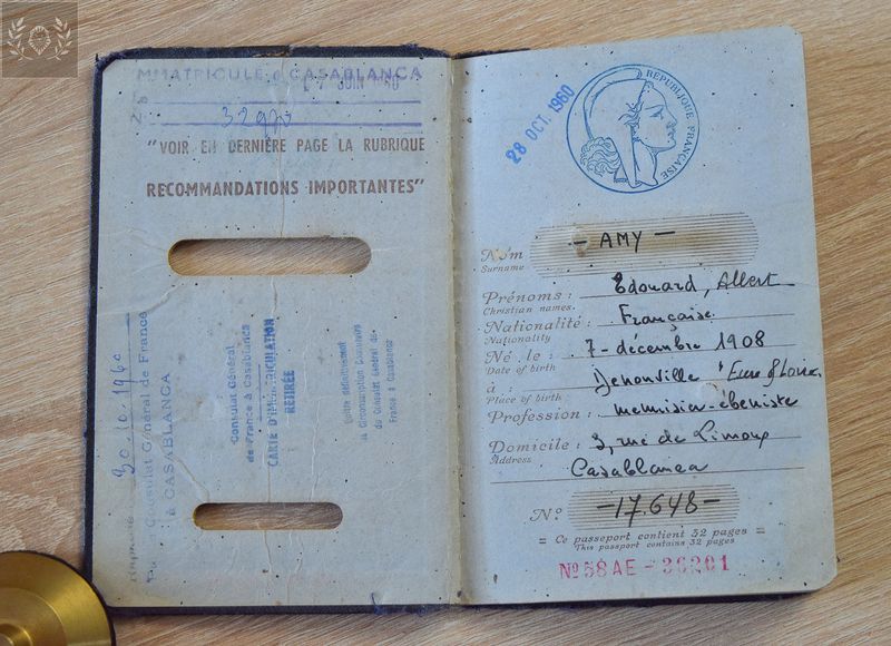 France 1958-1961 passport, Casablanca