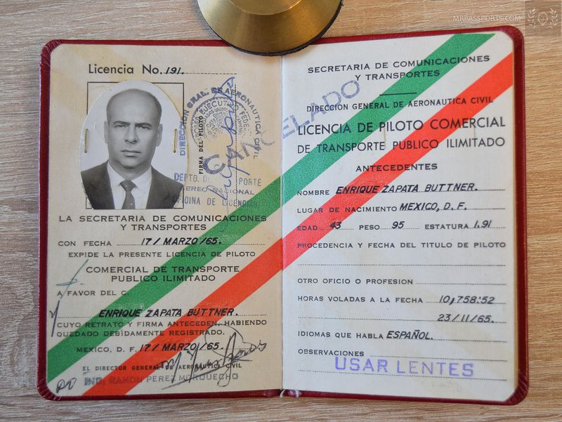 1965 Mexico+USA Airline Transport Pilot License (ATPL) - B727 Pilot Licence, ATPL