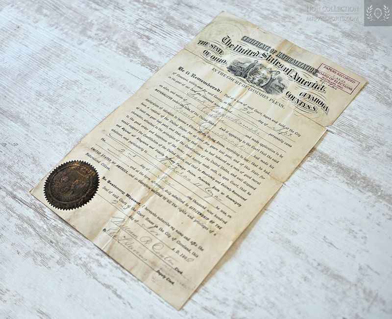 USA, 1900 Certificate of Naturalization, Ohio