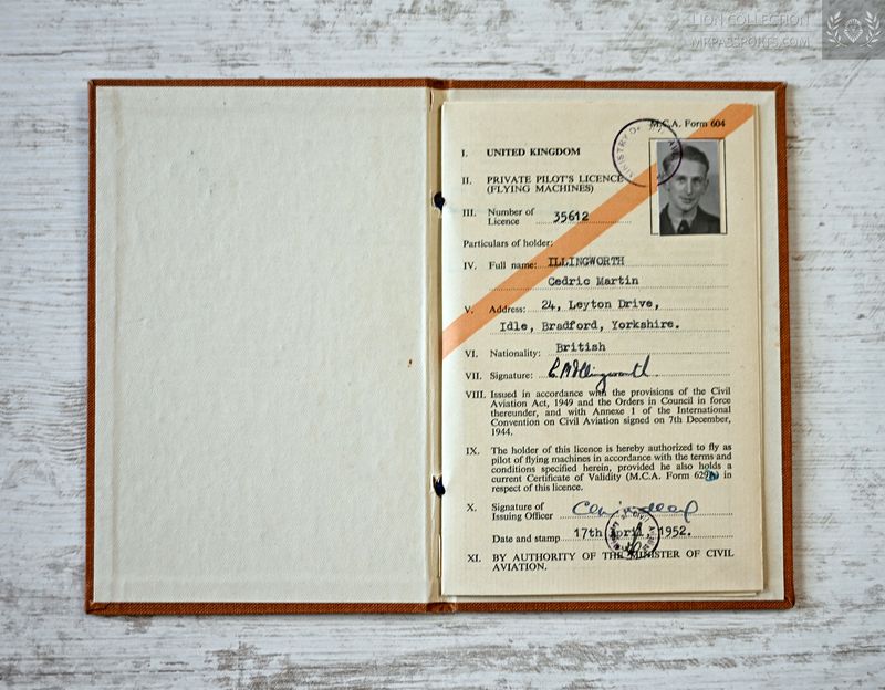 UK, 1952 private pilot's licence PPL