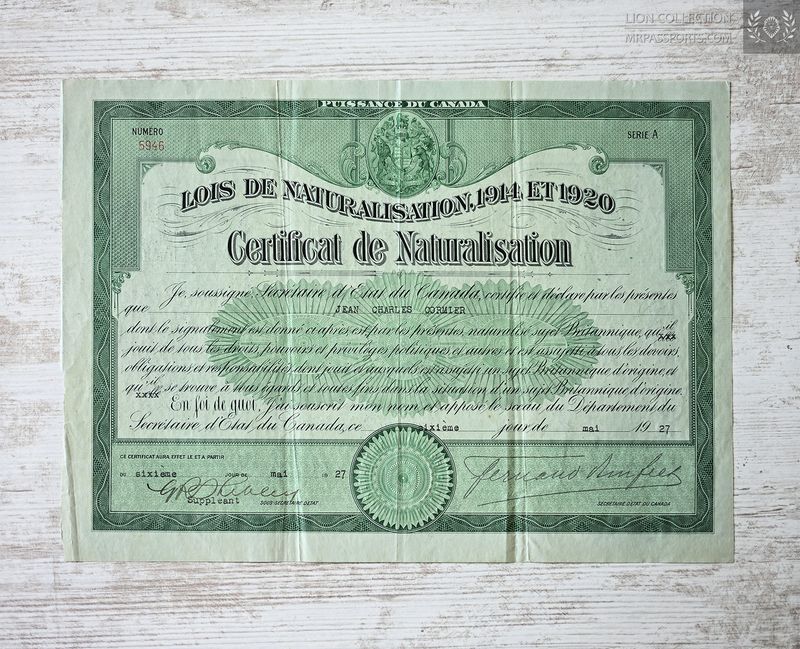 Canada, 1927 Naturalization certificate